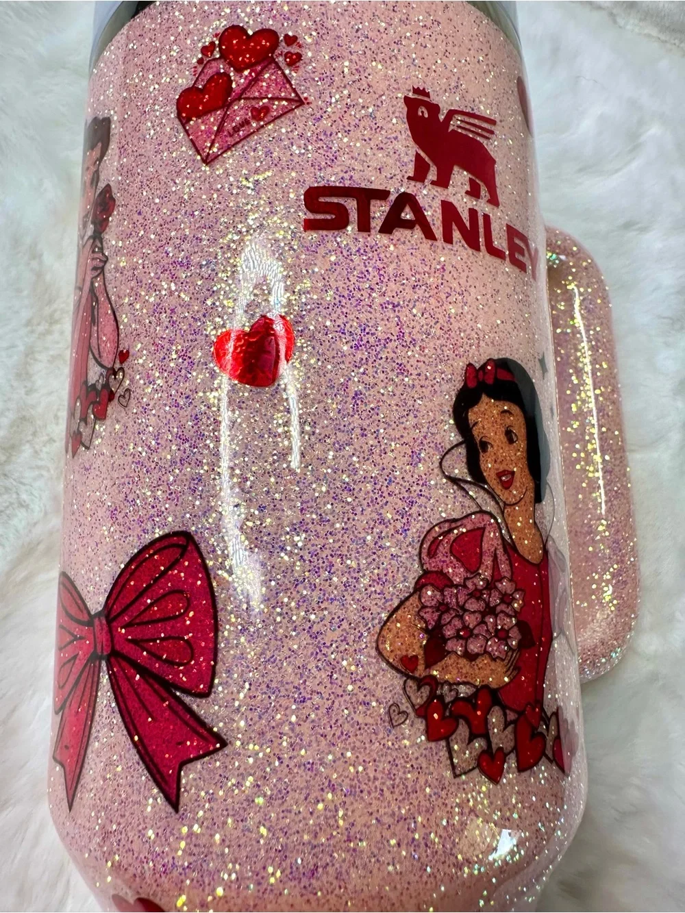 Stanley Pink Glitter Custom Disney Princess Love Themed 40oz Tumbler